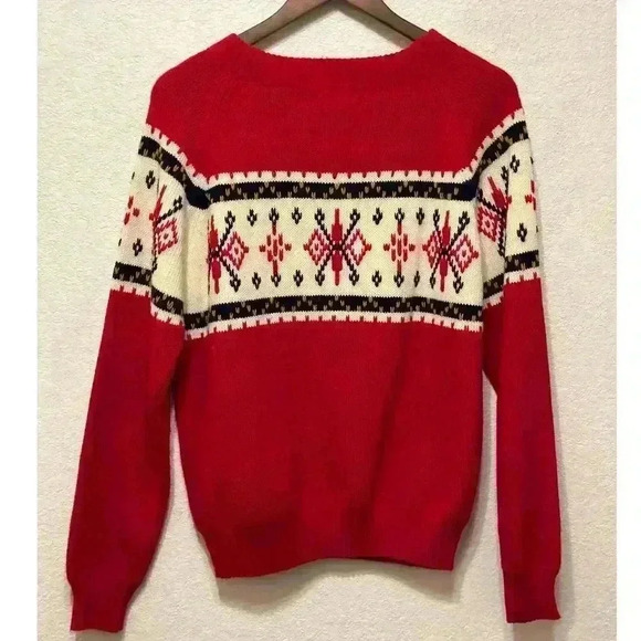 VTG JCPenney Womens M Fair Isle Nordic Crewneck Sweater Red 70 Grannycore Grunge - Picture 2 of 9